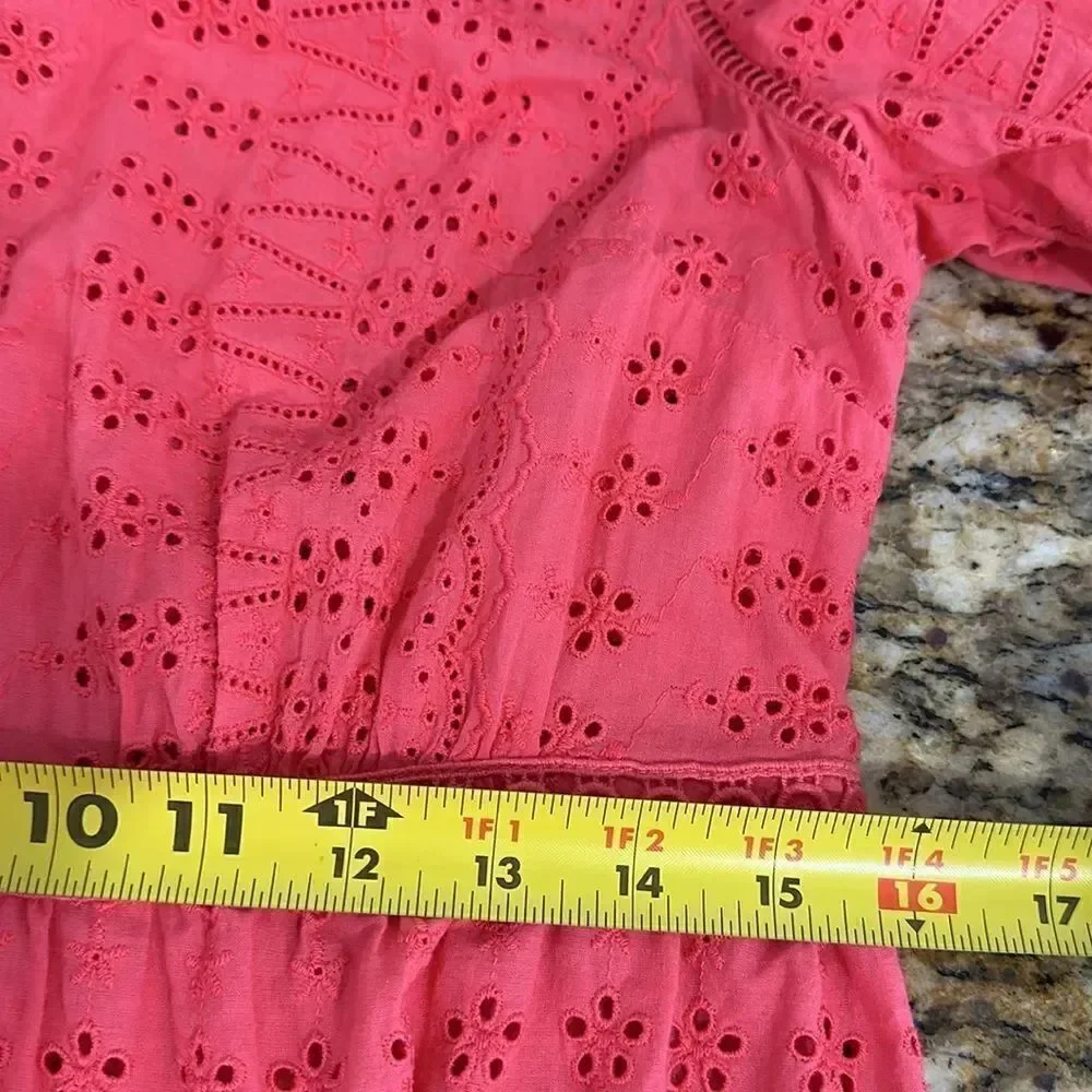 J. Crew Eyelet Embroidery Flutter-Hem Dress In Coral Color Size 8